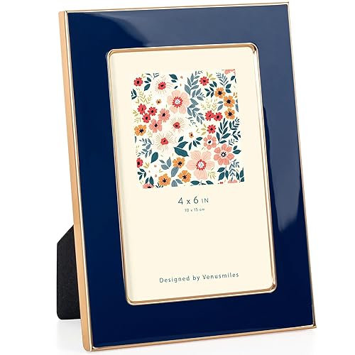 Venusmiles 4x6 Enamel Picture Frame, Gold Metal Edge with Easel,
