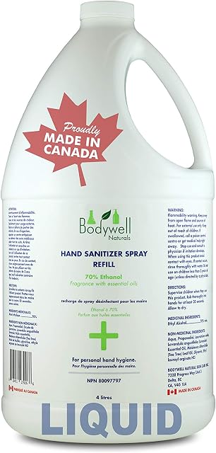 Hand Sanitizer Liquid Spray - Jug for Refills - 70% Ethanol - with Essential Oils - 4 litres - 1 gallon