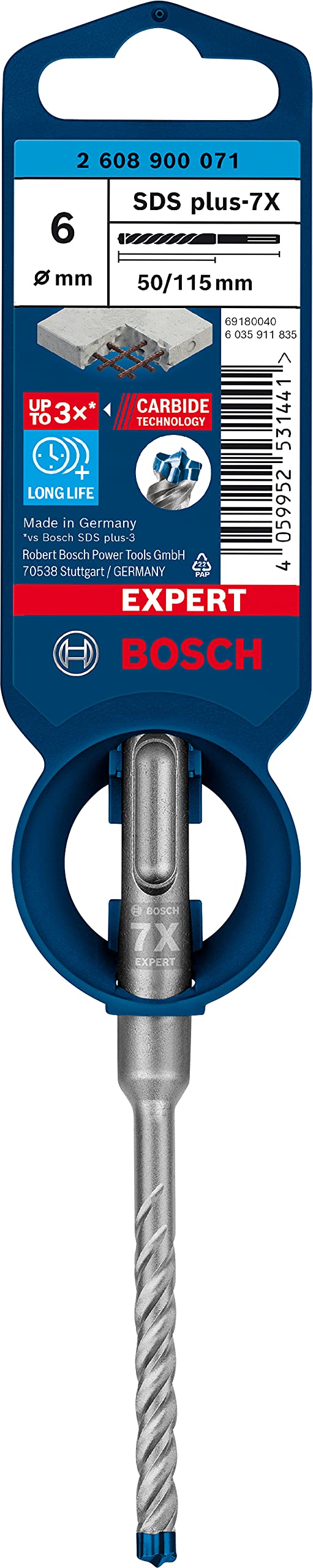 Bosch 1x Punta per martelli EXPERT SDS plus-7X (per Pietra morbida, Pietra dura, Ø 6,00 mm, Professional Accessorio Martello perforatore)