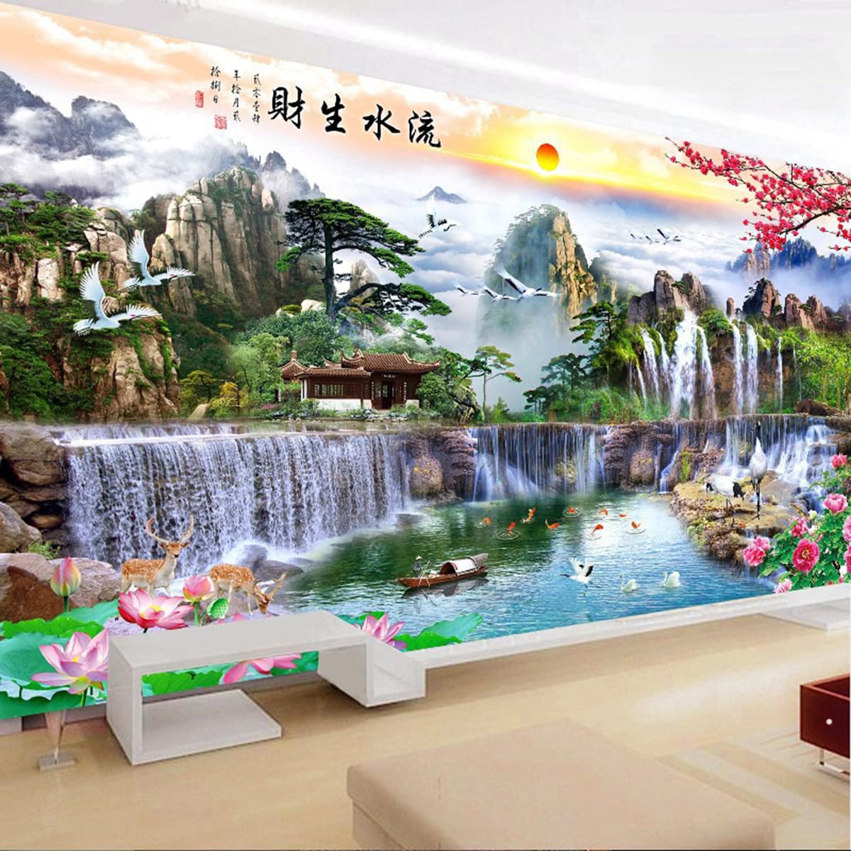 Instarry DIY 5D Broderie Diamant Grand Format Peinture de Paysage Chinois Decoration Murale Salon et Chambre 120x60 cm