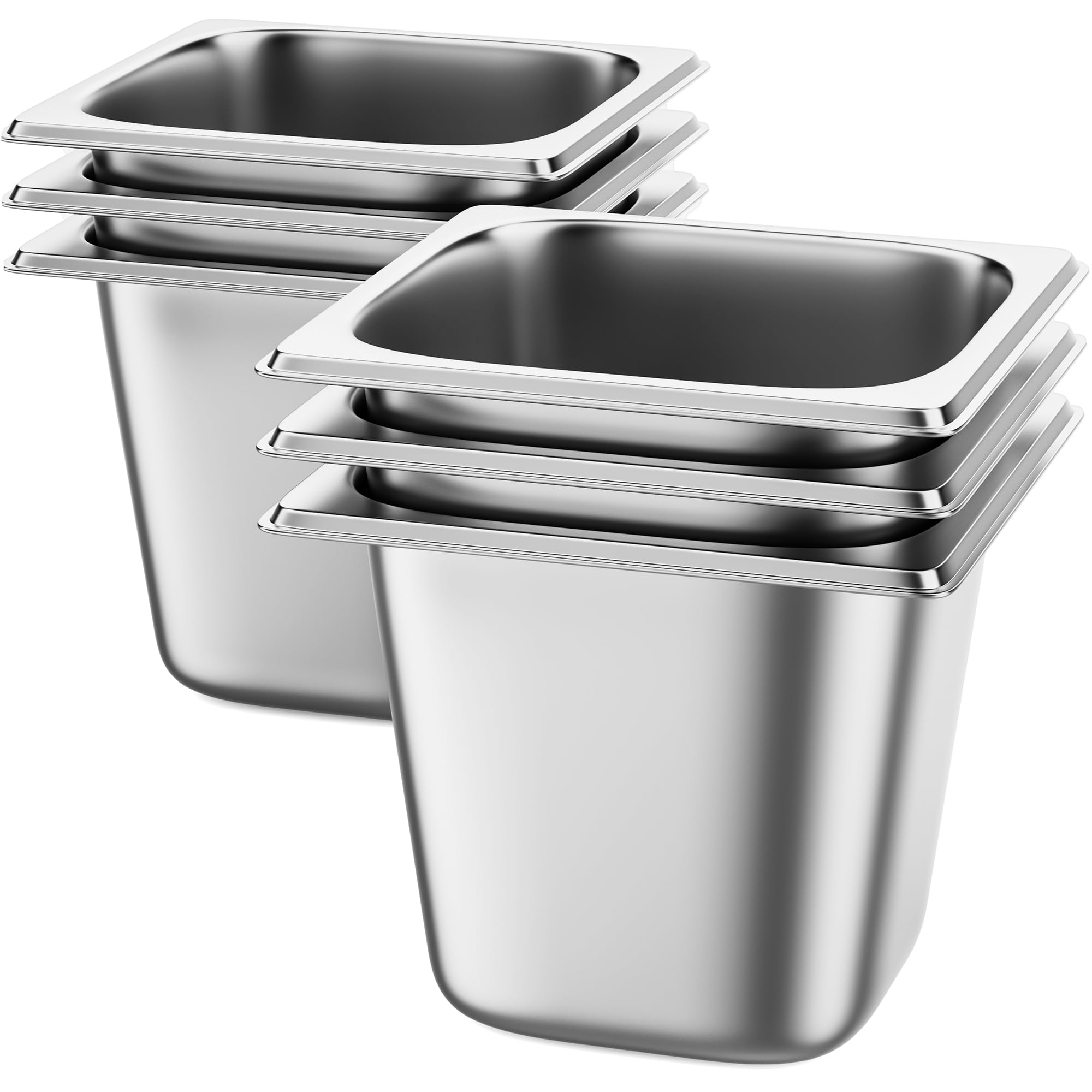 ZeroPone Hotel Pan 6" Deep Steam Table Pan 6 Pack 1/6 Size Hotel Pan 22 Gauge Stainless Steel Anti Jam Steam Table Pan