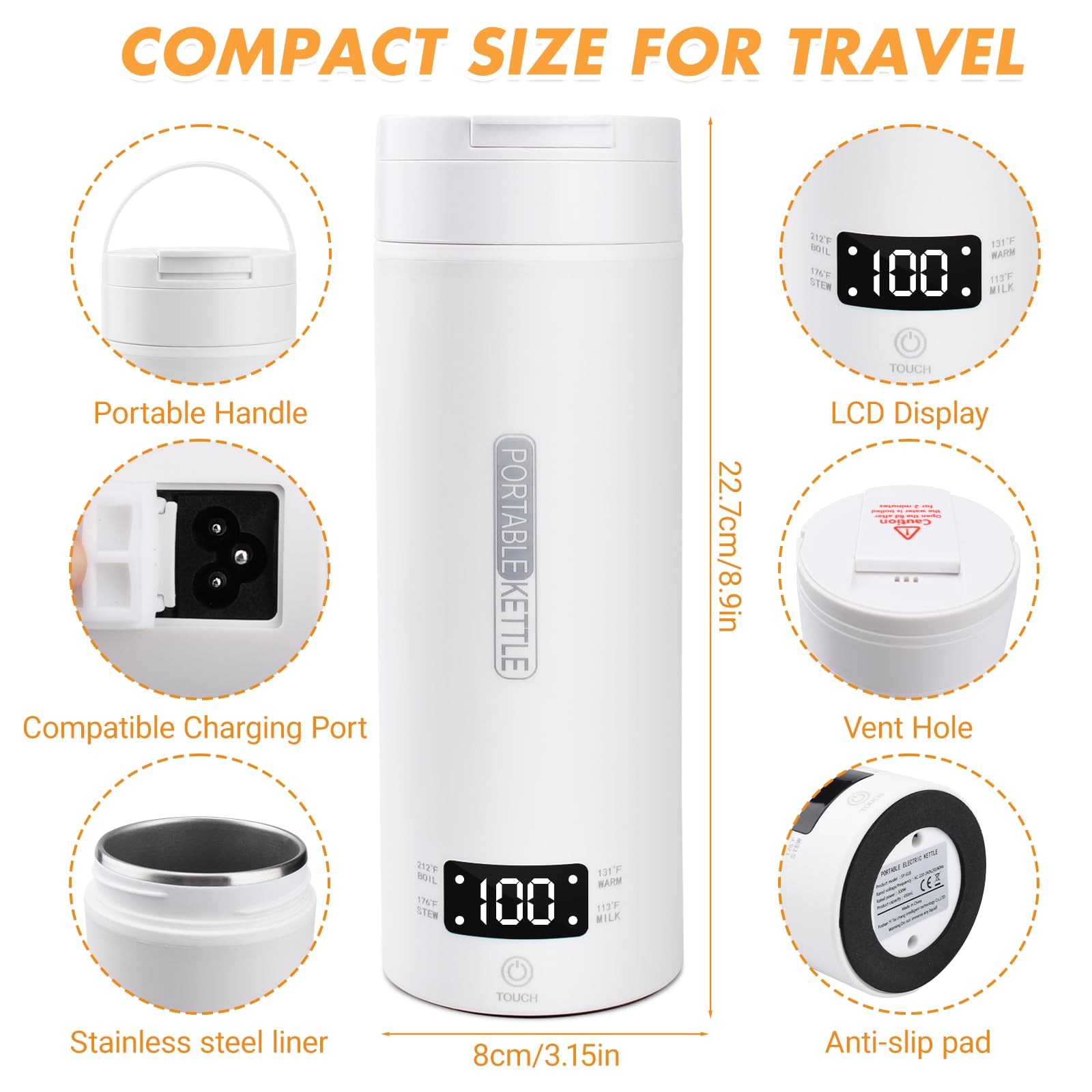 Reizen Elektrische Waterkoker Draadloze 6000 mah Oplaadbare Draagbare Mini Camping Waterkoker 400 ML Rvs Waterkoker 4 Versnellingen Rvs Reizen Hot Water Boiler voor Melk