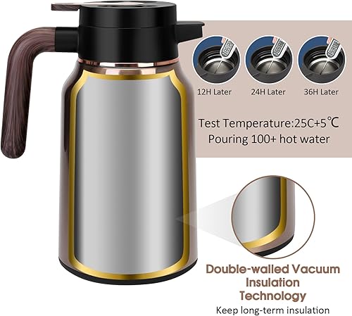 Miniatura 14 de Jarra térmica de café de 68 onzas, jarras de acero inoxidable para líquidos calientes durante 36 horas, jarras de café aisladas para mantener