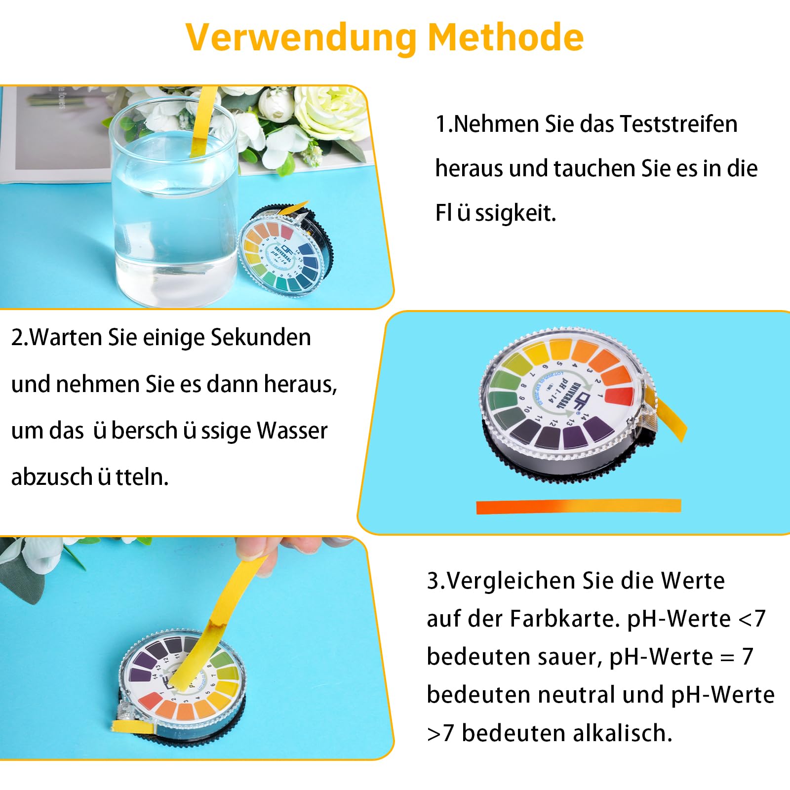 Bandelettes de test universelles, bandelettes de test PH, mesure pleine portée, 0-14 papier de tournesol pour test d'acide, bandelettes indicatrices, longueur 5 m (4)