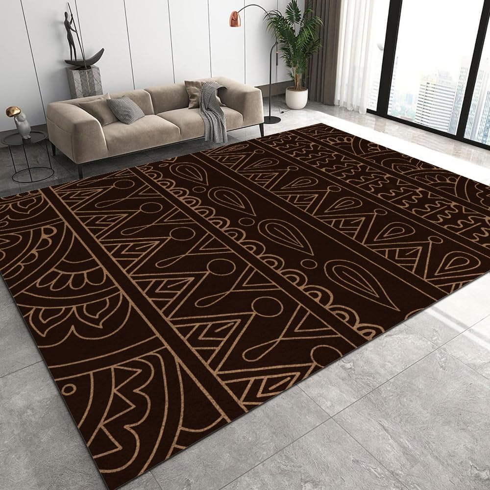 Tapis Moderne Salon Rectangle Imprimé Rétro 3D Polyester Facile À Nettoyer