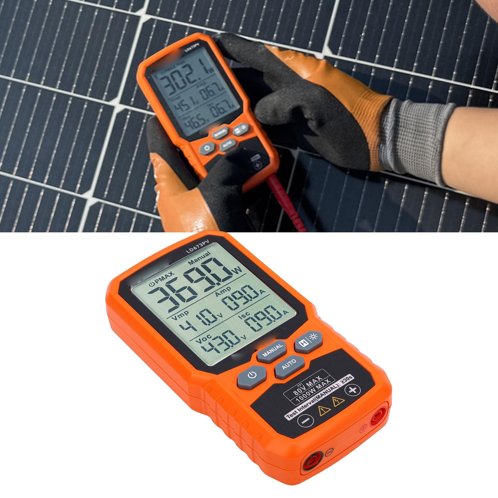 Eujgoov Multimetr Fotowoltaiczny PV, 1000 W 80 V 35 A Tester MPPT do Weryfikacji Wydajności Paneli Słonecznych i Konserwacji W Terenie