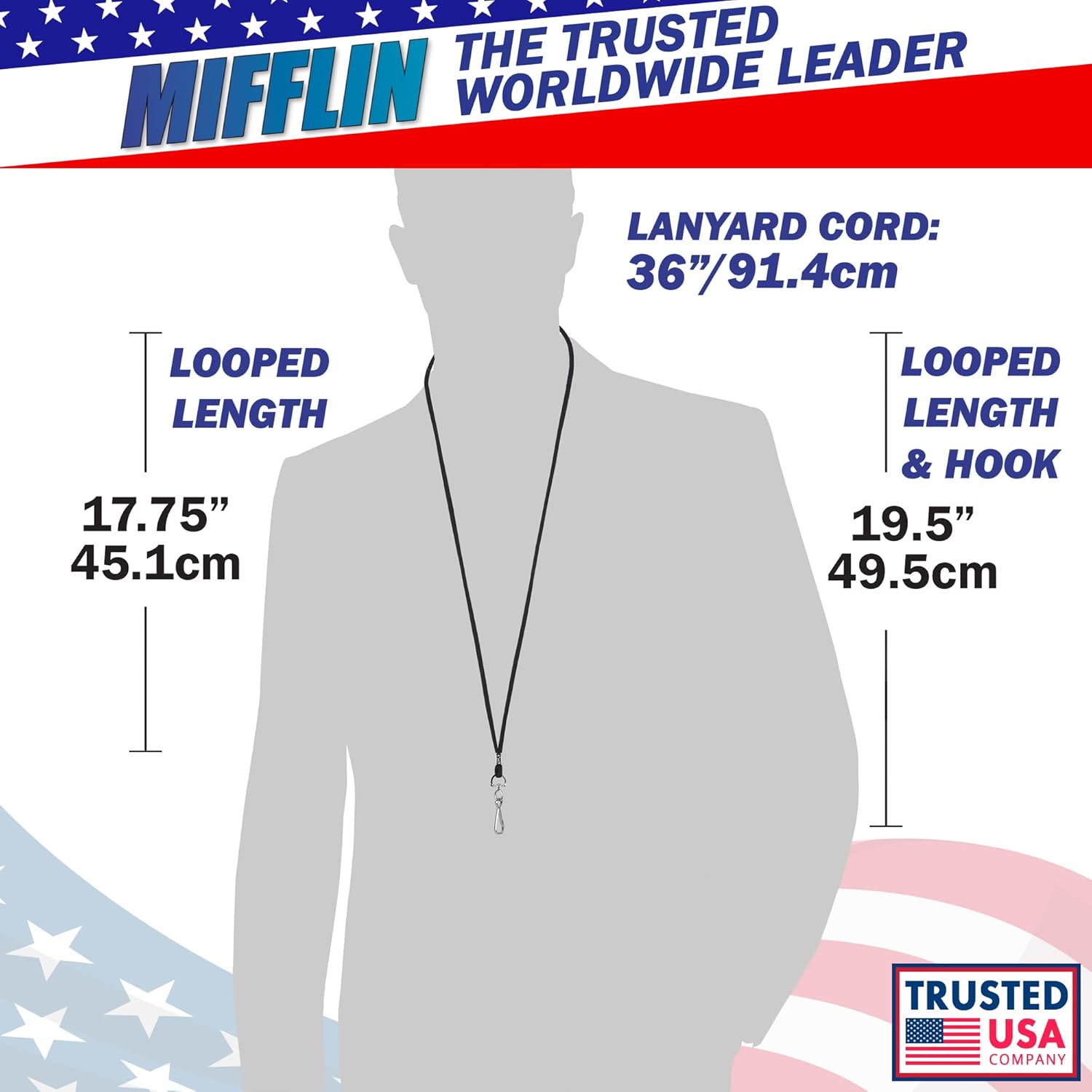 MIFFLIN-USA Lanyard (Black, 36 Inch, 100 Pack), ID Badge Lanyards, Round Woven Lanyards with J-Hook - Image 3