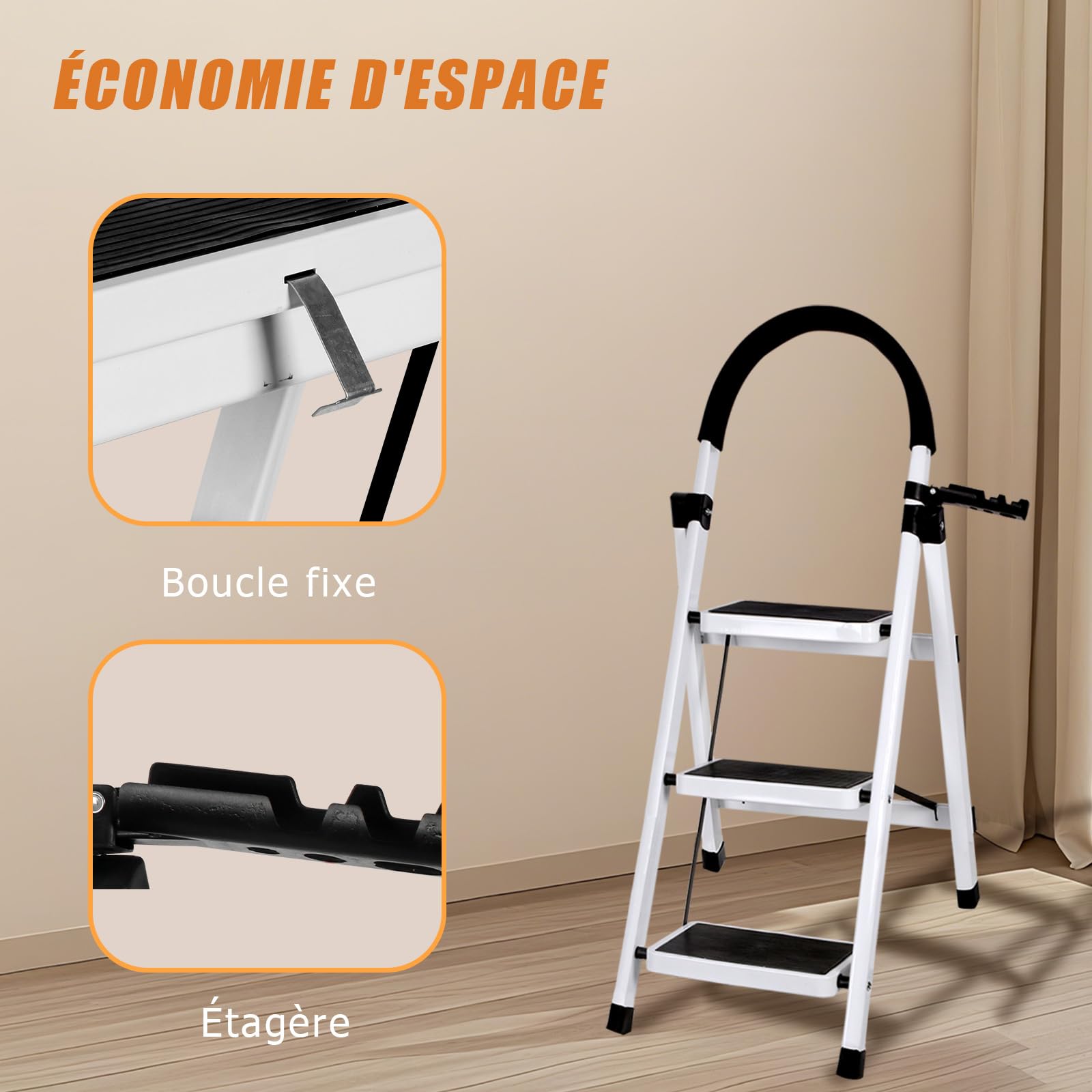 Escabeau 3 Marches Pliant,Marchepieds escamotables,Échelle en Aluminium,Marche Pied Pliable Antidérapantes,Escabeau Escamotable Légères,pour la Maison et Bureau Charge 152 kg