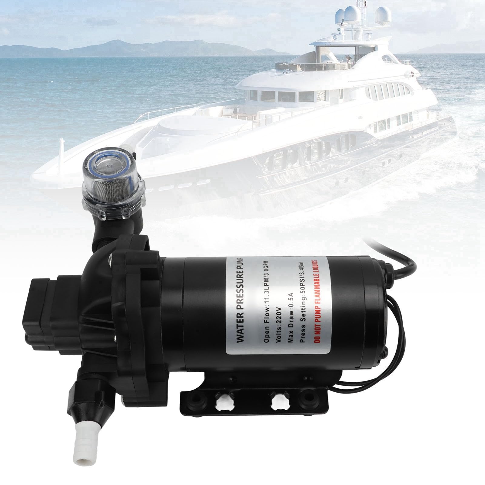 Pompe à Membrane à Eau, 220V 11.3LPM 50PSI Pompe à Membrane à Pression D'eau Auto-amor?ante pour Voiture, Camping-car, Yacht, Caravane, Bateau Marin