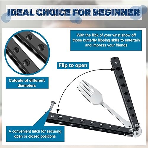 Miniatura 3 de Eaasty Juego de 3 piezas de peine de mariposa, tenedor y cuchara, cuchara plegable táctica de acero inoxidable para camping, caza, viajes al aire