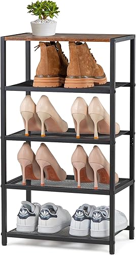 Zapatero estrecho de 5 niveles con malla metálica densa, zapatero industrial duradero independiente para entrada de puerta delantera, pasillo, disponible en Yaxa Colombia