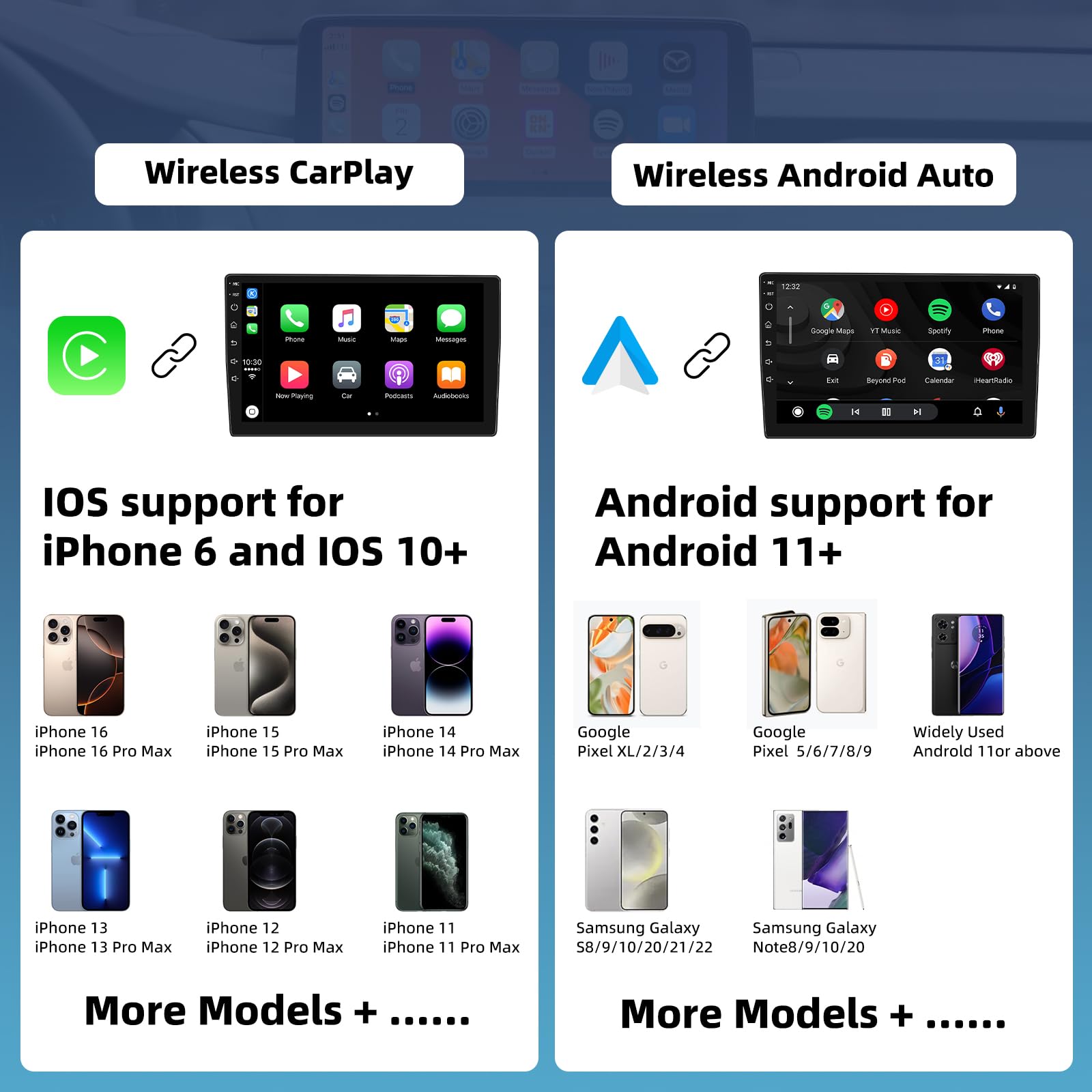 CUQI Bezprzewodowy adapter Android Car oraz CarPlay, 5G, WiFi i Bluetooth 5.0, USB typu C i USB, Plug & Play, dla iOS 10+, Androida 11+