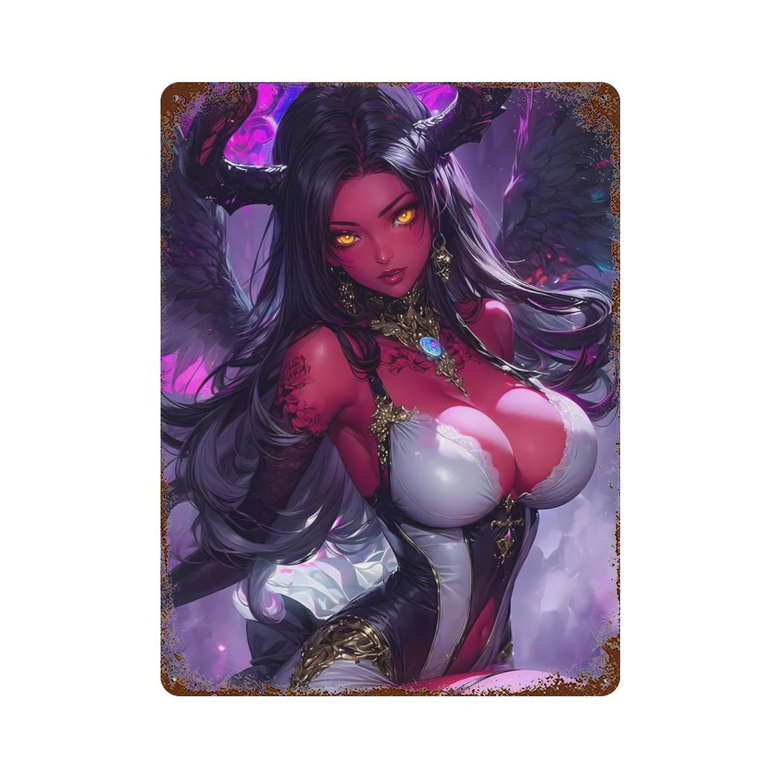 Demoness with Wings Decorative Tin Sign 15.7"x11.8", for Bistro, Counter And Cafe Decor, Novelty Wall Decor