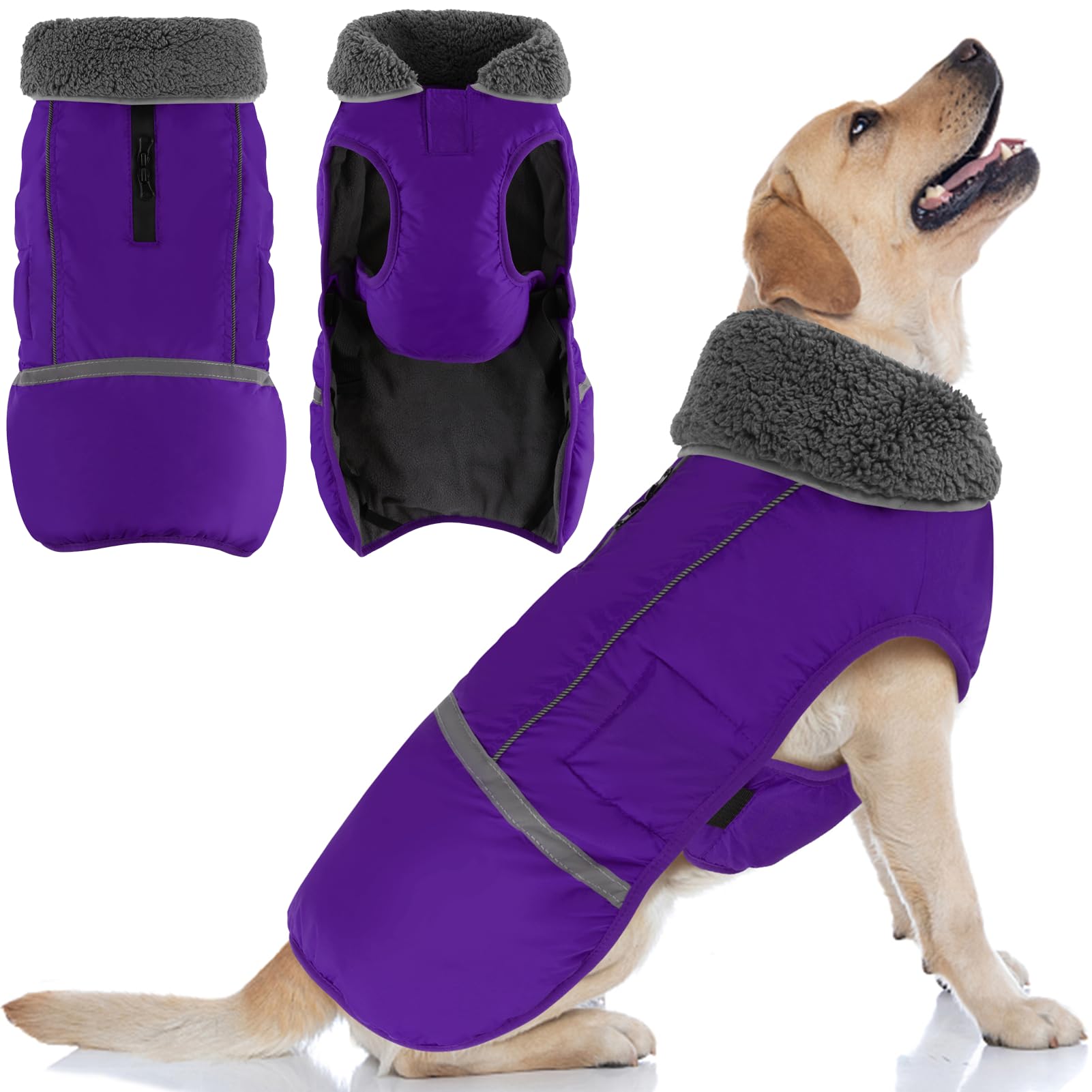Doglay Dog Coat, Waterproof Dog Jacket Pet Winter Coat for Cold Weather with Thicken Furry Collar, Reflective Puppy Winter Jacket Warm Fleece Lining for Small Medium Large Pets — image 1