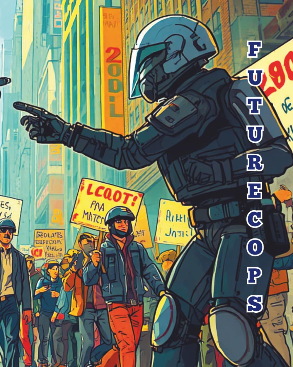FUTURE COPS: Android police watching over the city. (DAY IN THE LIFE)