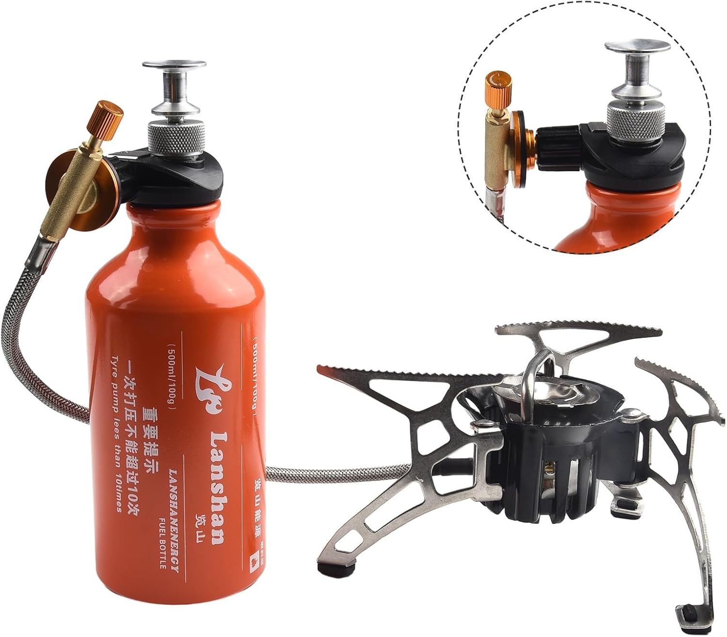 Portable Camping Stove Kit, 500ml Fuel Bottle Foldable Multi-Fuel for Diesel Kerosene Gas with Pump Aluminum Alloy Stainless Steel