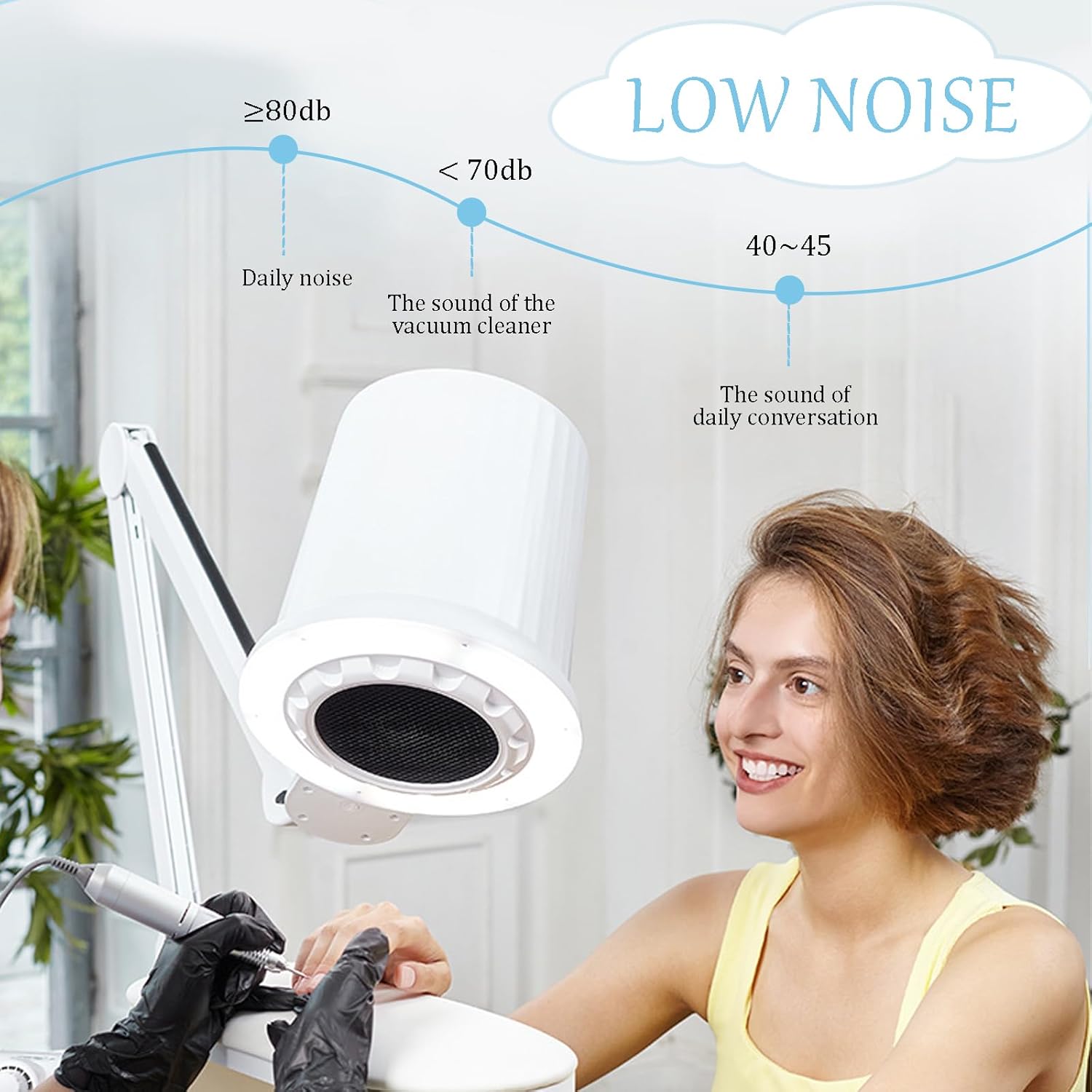 Nail Dust Collector with Strong Suction, Dimmable Led Light, 90° Multi-Angle Adjustable, Strong Suction Nail Vacuum Fan Cleaner, Reusable Filter for Professional Manicure Pedicure at Home & Salon