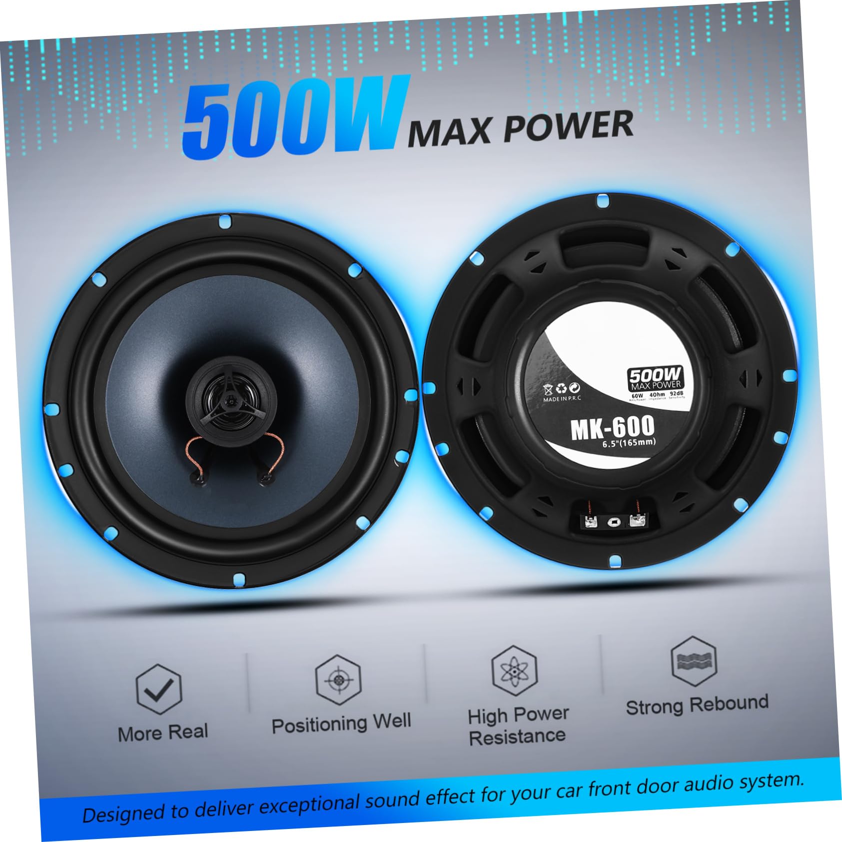 IMIKEYA Altavoces Coaxiales para Coche 6,5 Pulgadas Graves Potentes y Construcción Plástica para Sistema Estéreo De Componentes Compatible Instalación Puerta, Uso Diario y Sonido Equilibrado