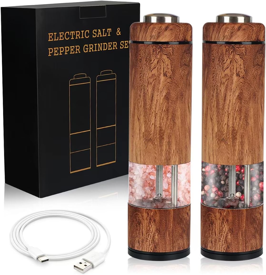 Electric Salt and Pepper Grinder Set-Rechargeable, Salt and Pepper Shakers, Automatic Salt and Pepper Grinder Set with Led Light, Adjustable Coarseness, One Handed Operation, Electric Pepper Mill Electric Salt and Pepper Grinder Set-Rechargeable, Salt and Pepper Shakers, Automatic Salt and Pepper Grinder Set with Led Light, Adjustable Coarseness, One Handed Operation, Electric Pepper Mill