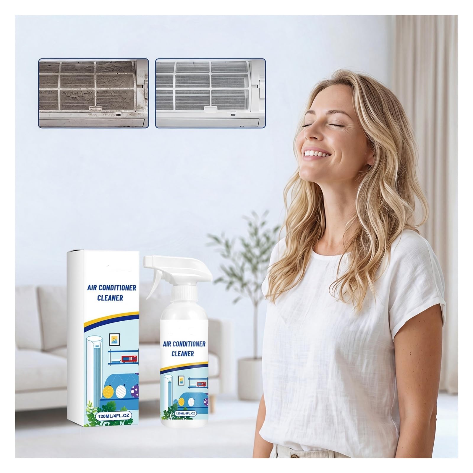 Limpiador de aire acondicionado 120 ml, elimina profundamente la suciedad y los olores mientras mantiene suavemente su unidad