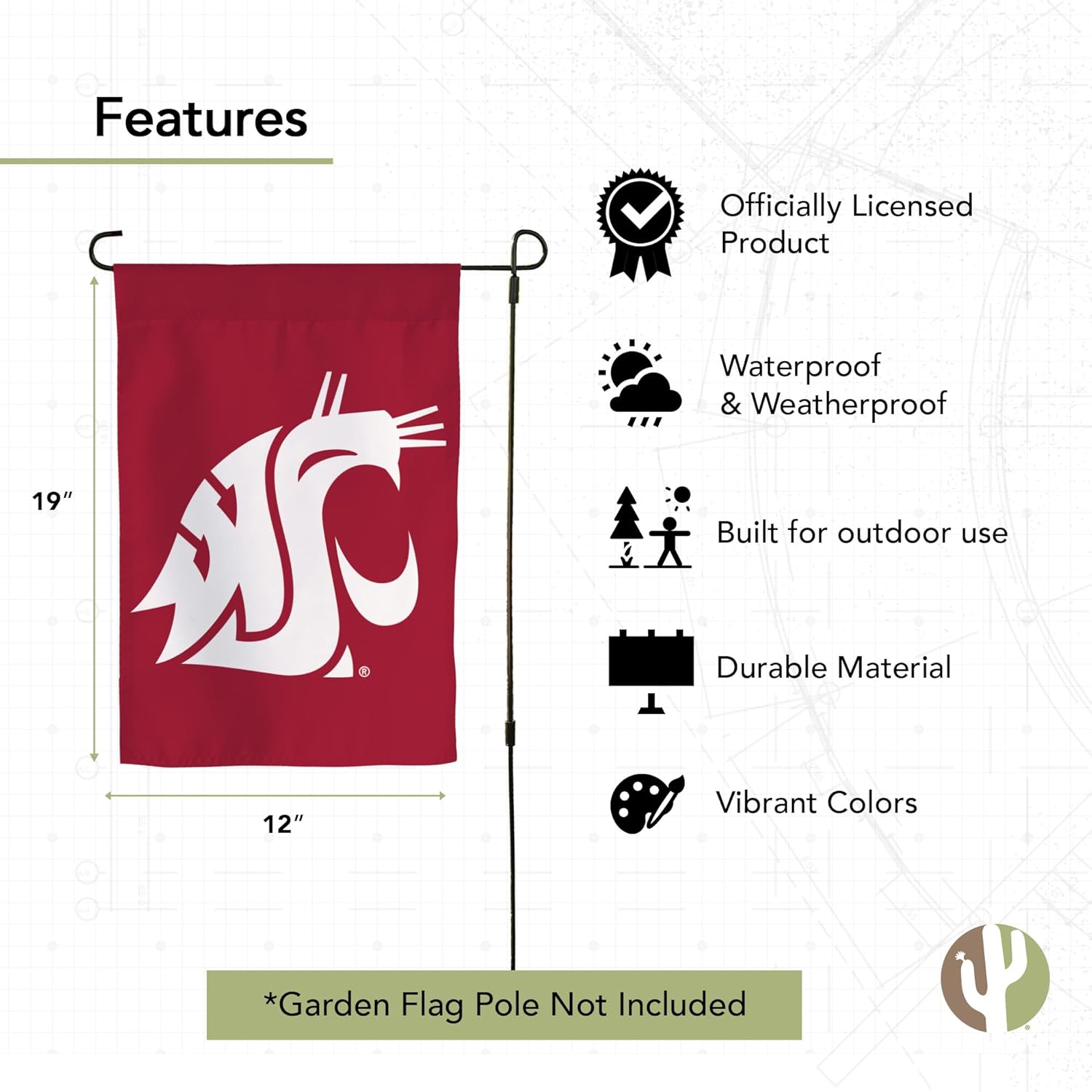 Desert Cactus Washington State University WSU Garden Flag – 19 x 12 inch Washington State Cougars Banner, For Outdoor Display and Events (Design C) - Image 4