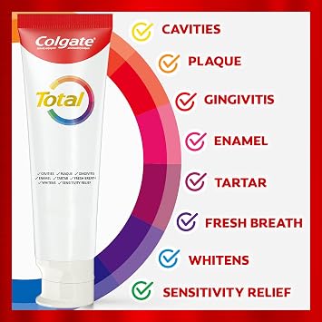Colgate Total Clean Mint Toothpaste, 10 Benefits, Whitens Teeth, Freshens Breath, Optic White Advanced Teeth Whitening Toothpaste, 2% Hydrogen Peroxide, 4 Pack, 5.1 Oz Tubes, Mint Flavor