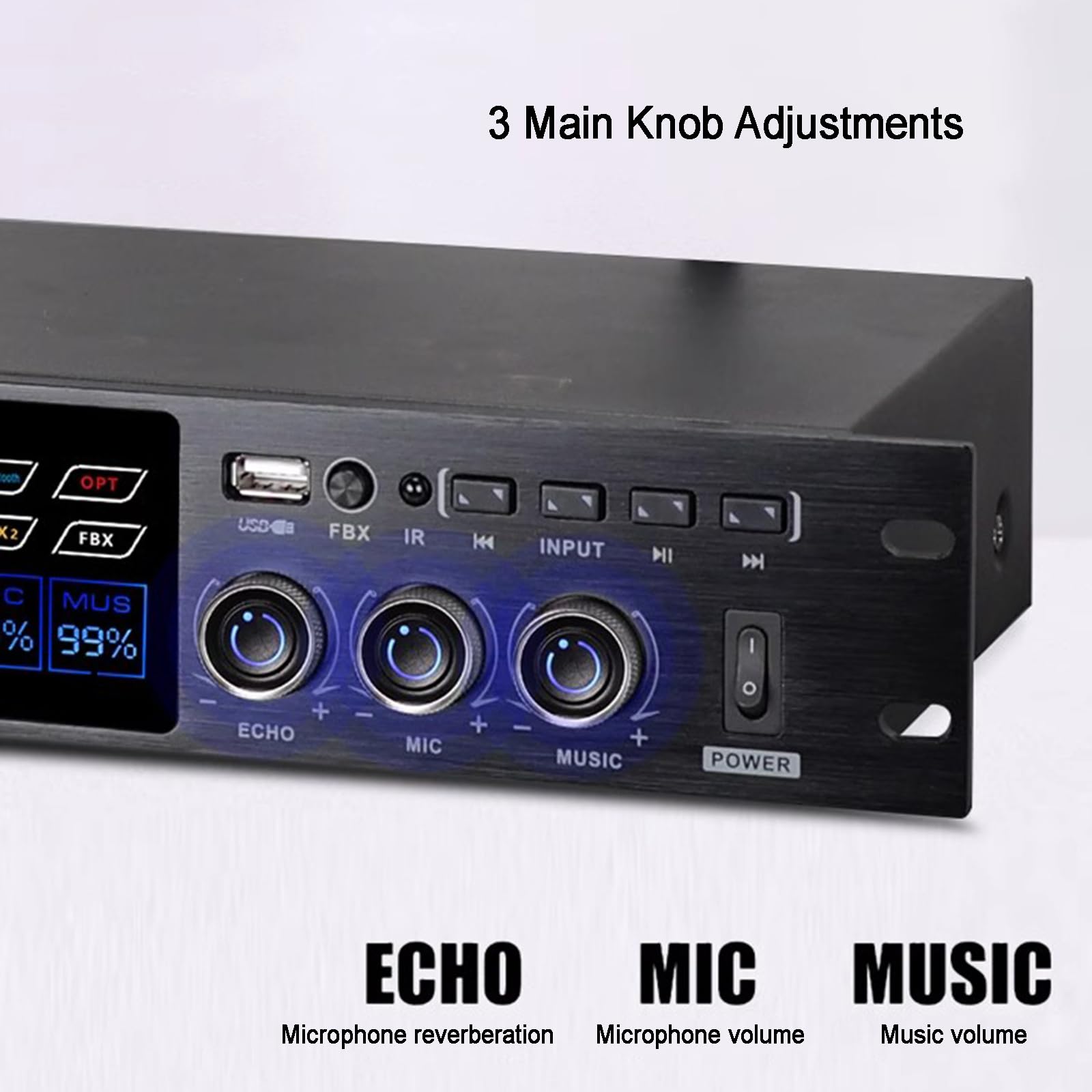 Efector Digital De Preamplificador KTV, Procesador De Audio Anti-silbidos, con Pantalla De Espectro, Control Remoto, Compatible con Reproducción USB, MP3 Y Bluetooth