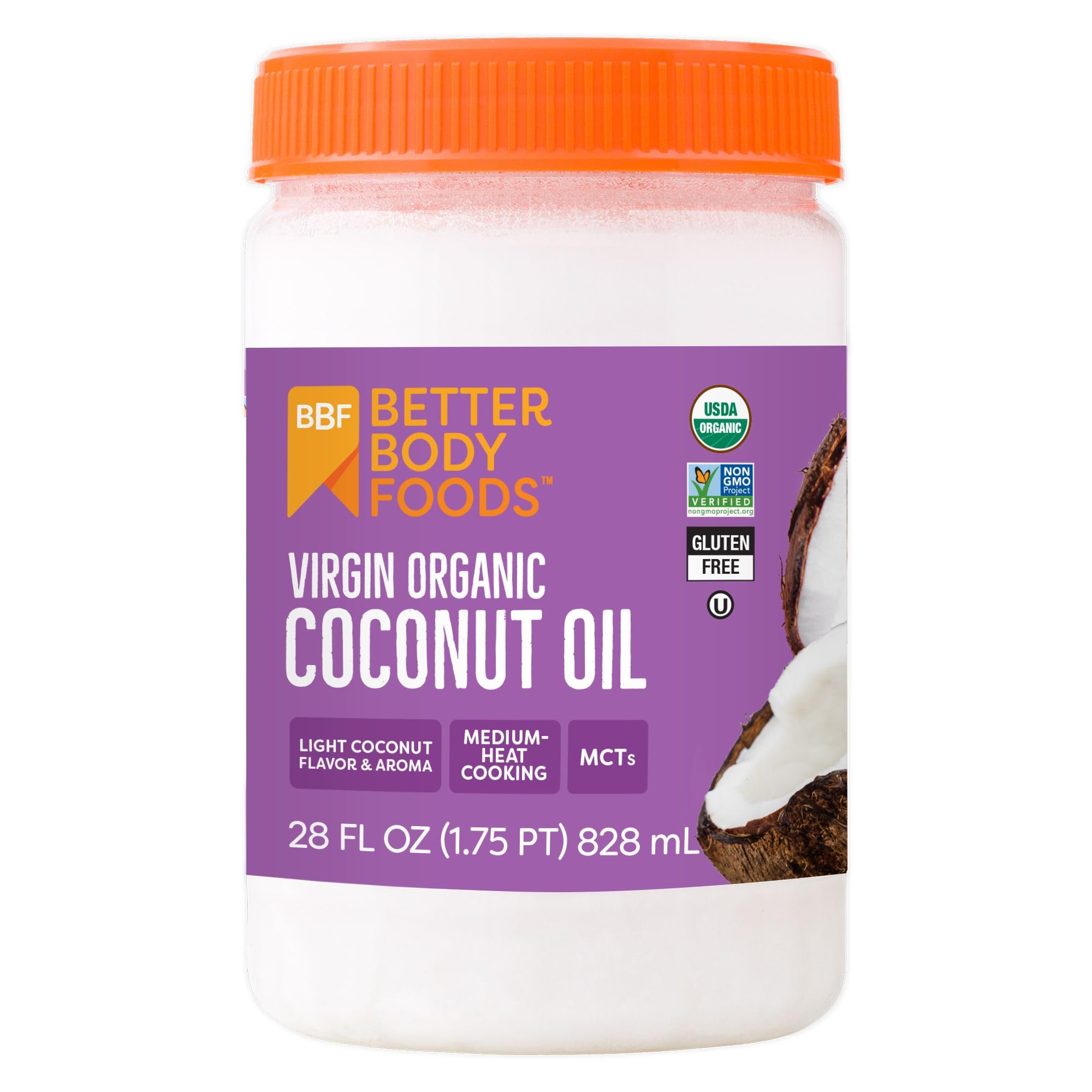 BetterBody Foods Organic Unrefined Coconut Oil - Hair & Skin Moisturizer, Baking & Cooking Oil - Light Aroma and Flavor - Butter Alternative - 28 Fl Oz