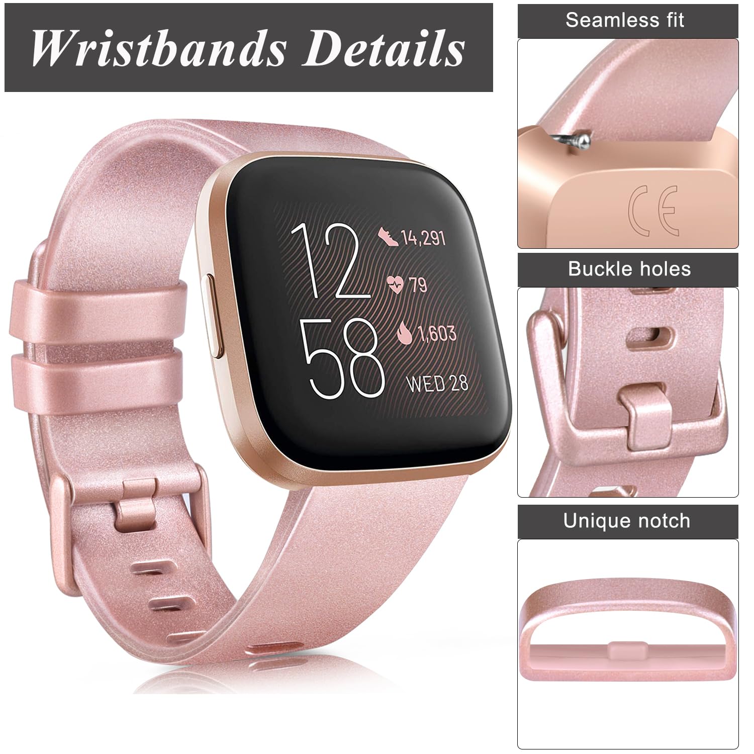 Mugust Silikon Armband Für Fitbit Versa 2, Versa, Versa Lite & SE – Weich, Atmungsaktiv, Verstellbar
