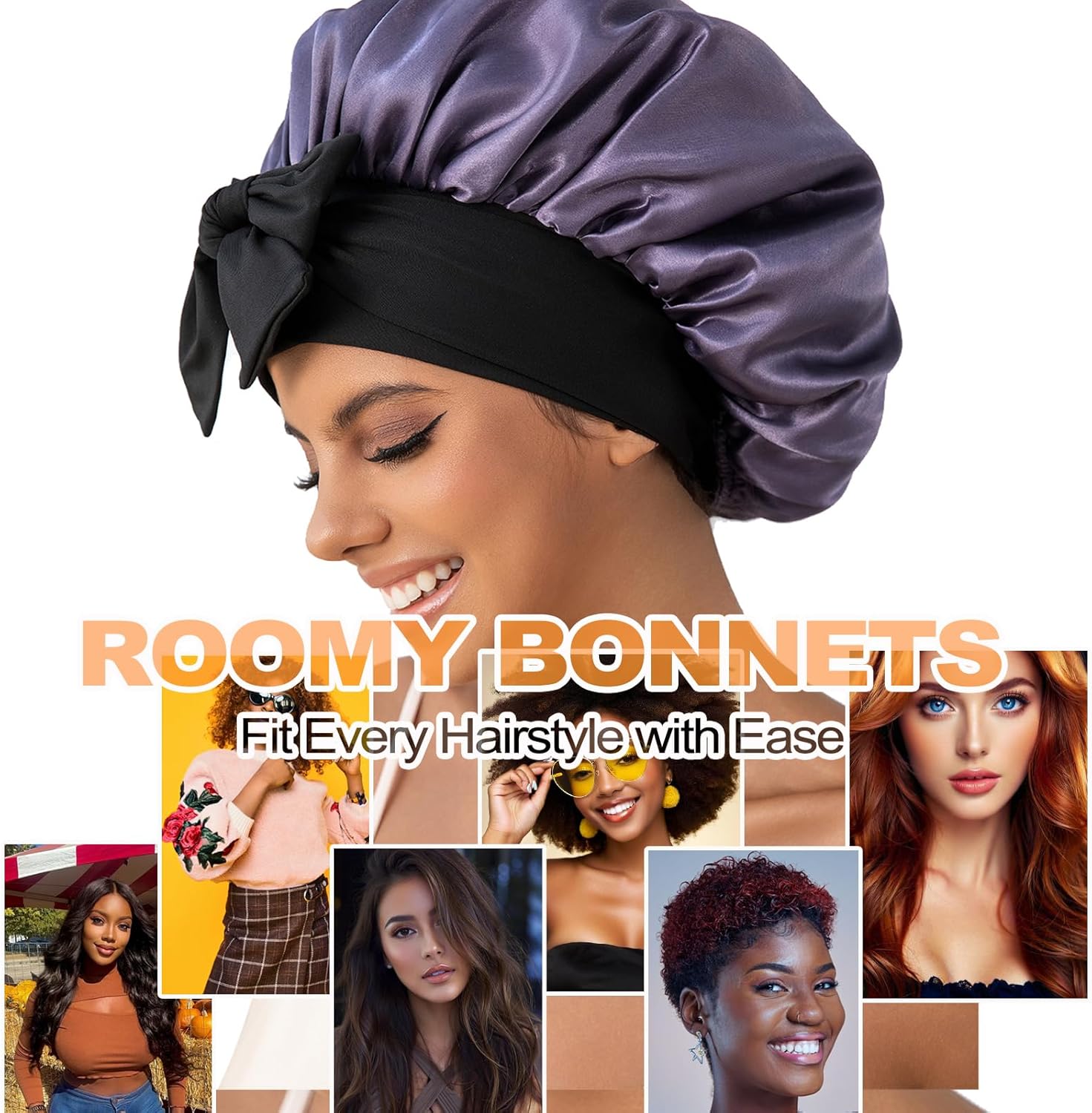 GDTOGRT Satin Silk Bonnet for Sleeping Women - Double Layer Sleep Hair Bonnets Caps for Curly Braid Hair with Tie Band - Image 4