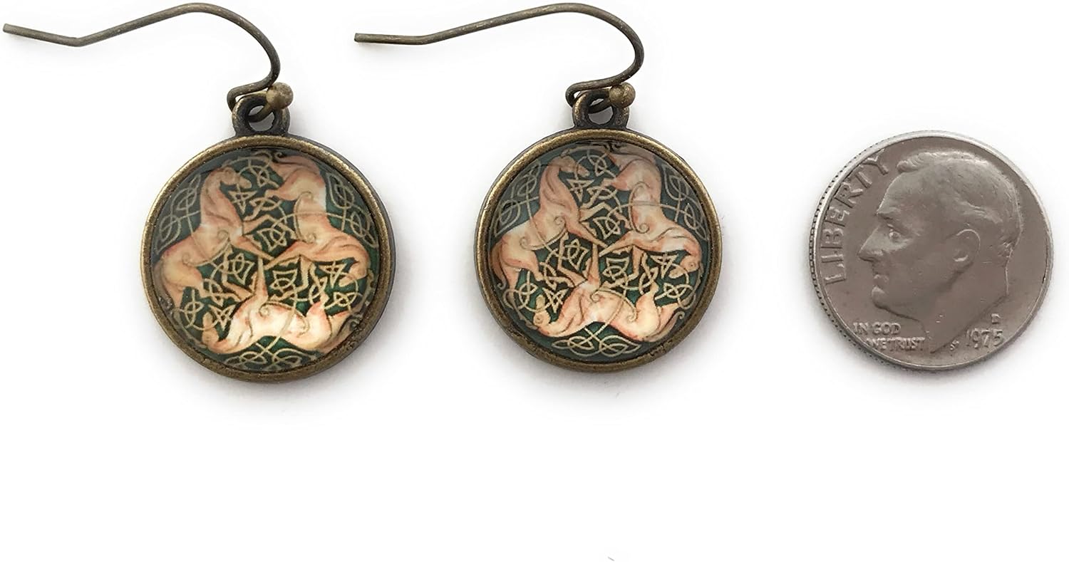 Fern & Filigree Celtic Horse Necklace and Earring Set - Three Horse Celtic Knot Jewelry for Women
