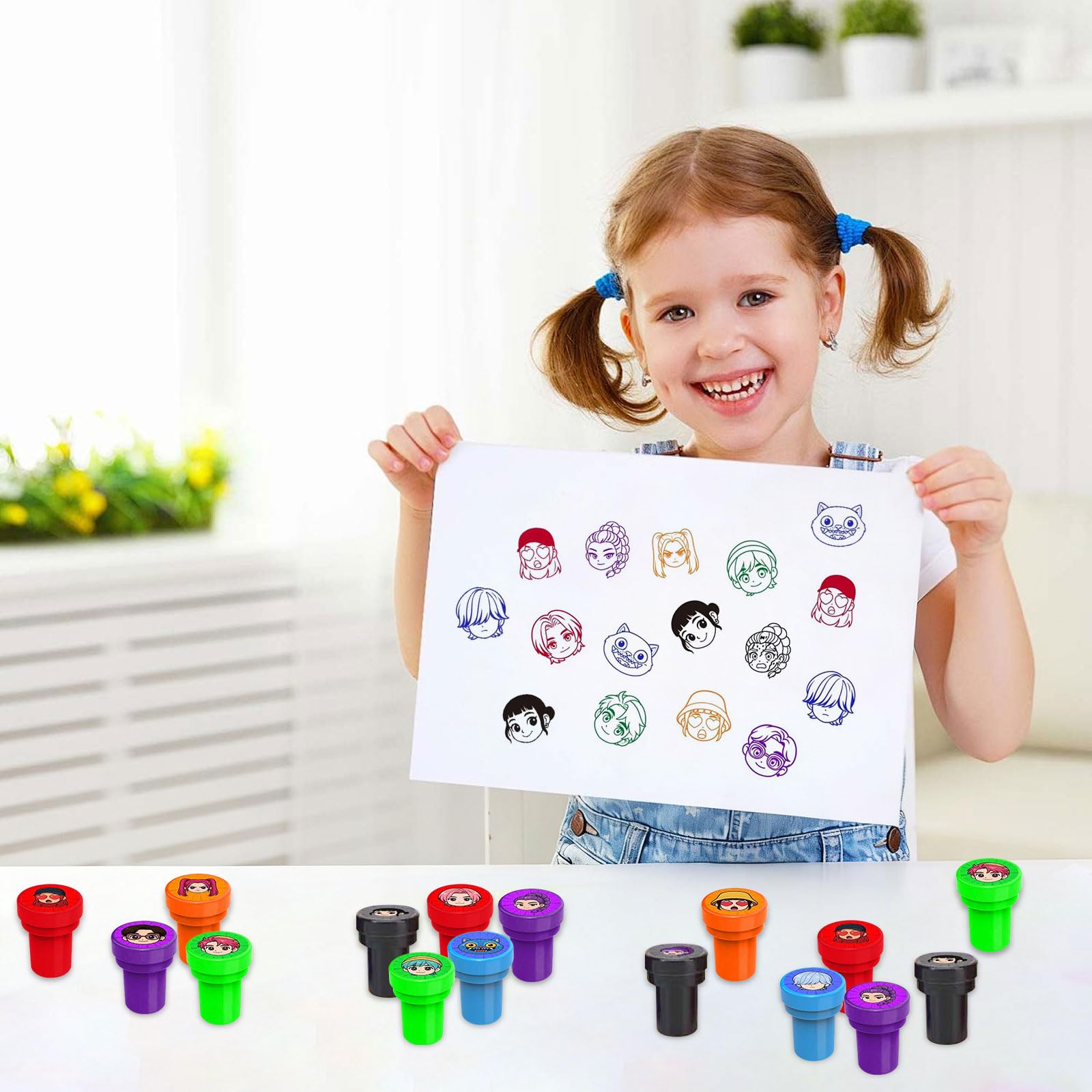 Lot de 24 sellos Demo - Mini Hunte - Autoentintables - para Niños - Redondos - Multicolor - Lindo Juguete de Dibujos Animados - para Fiesta - Pequeños Regalos