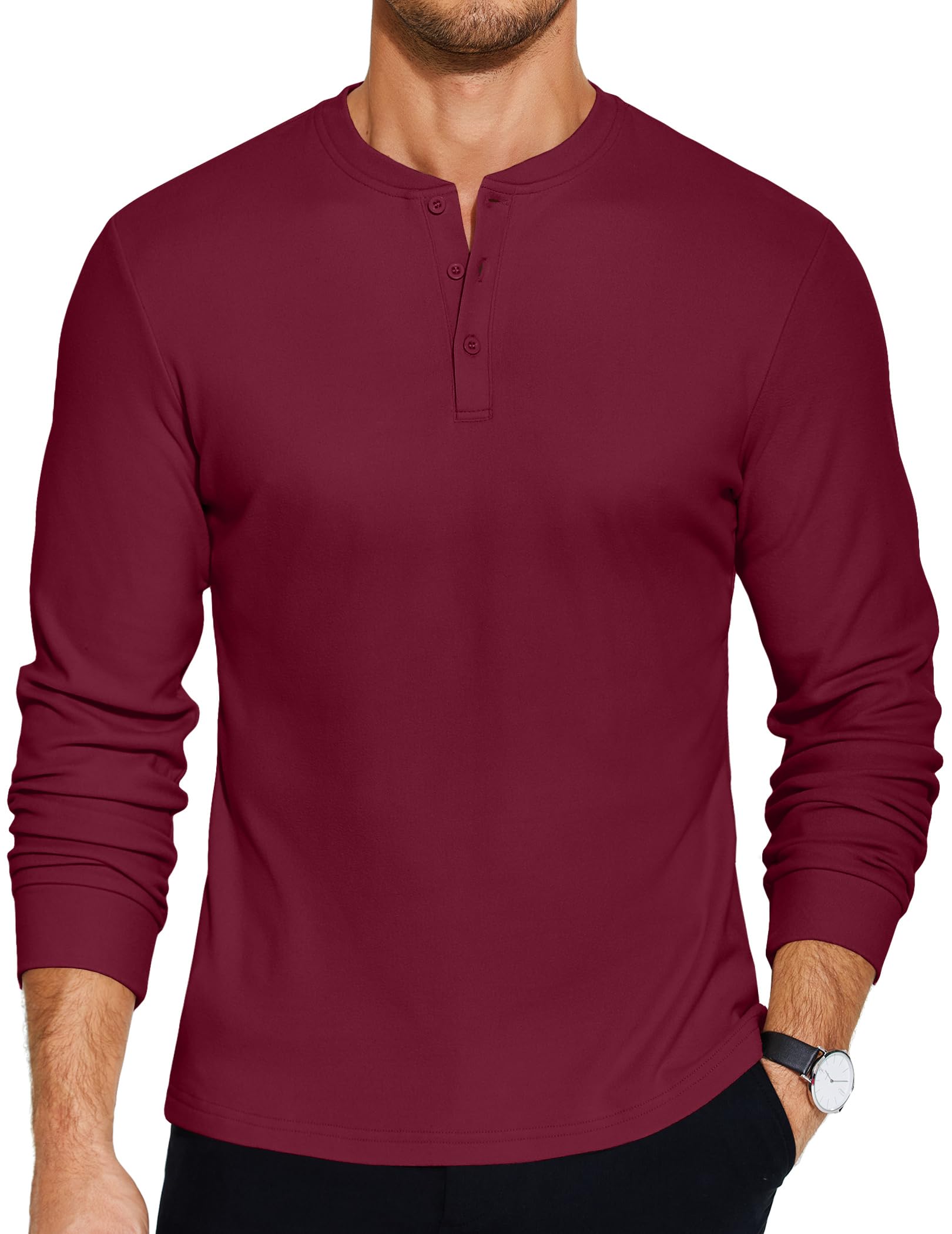 COOFANDY Men's Henley Shirts Long Sleeve Basic Pullover Shirt Lightweight Button T-Shirts