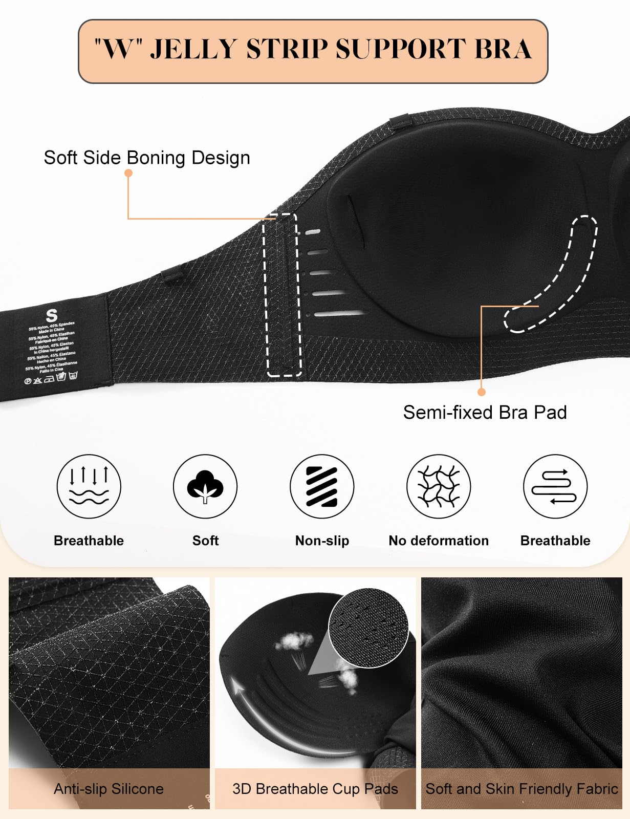 Lonya Reggiseno Senza Spalline Donna Reggiseni Senza Ferretto Imbottito Senza Cuciture Invisibile Comodo Multifunzione Bralette