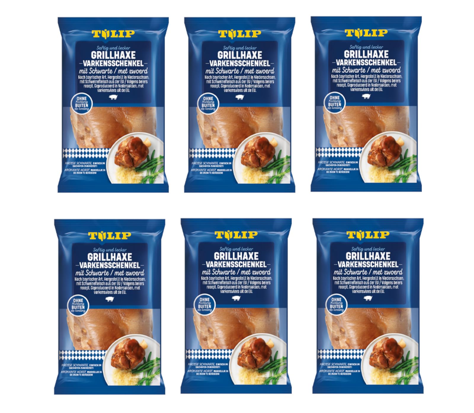 TULIP 6x 600 g Grill-Haxe + Beutel | Tafelfertig Gegart Vakuumverpackt Kross | einfach im Backofen zubereitet in ca. 30-40 Minuten | Schinkeneisbein und Schweinshaxe ohne Kühlung