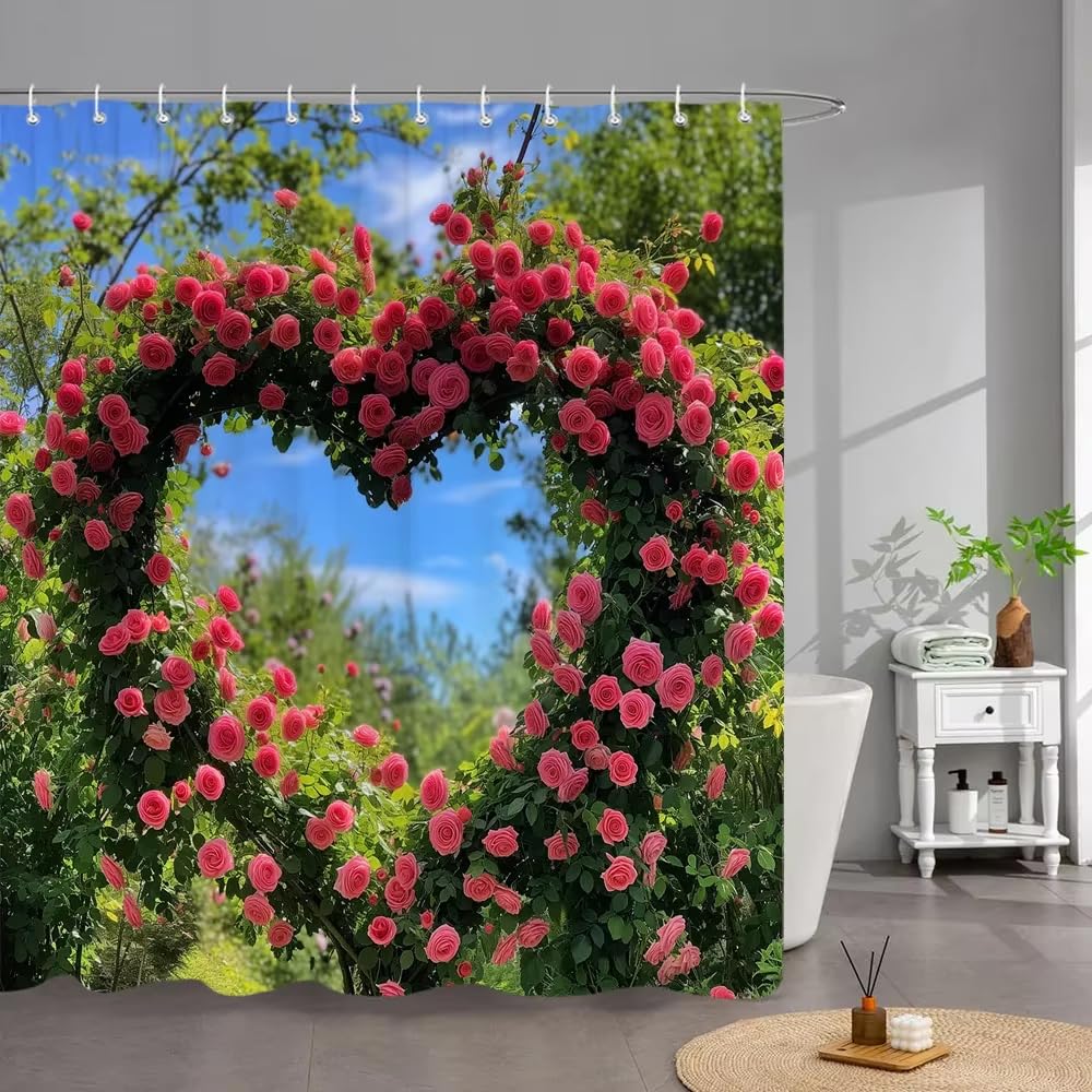 Rideau de Douche/Affiche de Jardin extérieur Style Vintage, Motif Plantes Florales, en Tissu Polyester, pour Salle de Bain (240 x 190 cm/L x H)