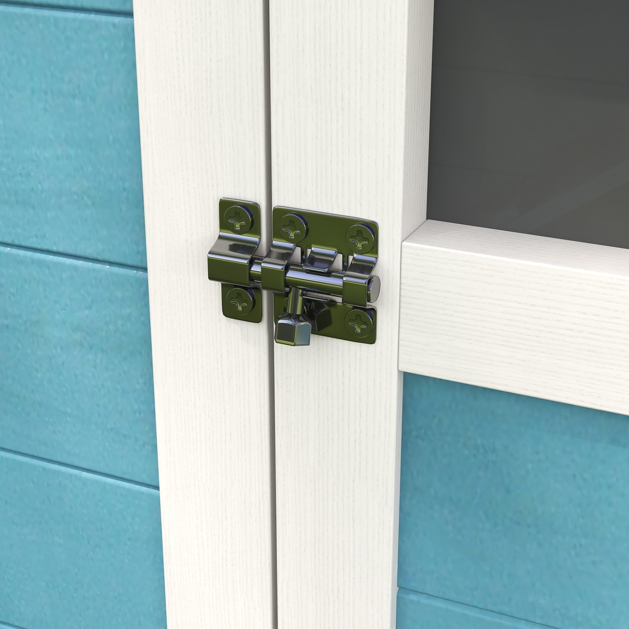 PawHut Conejera Exterior de Madera 162,5x59,2x77,6 cm Jaula para Conejo Casa para Conejos con Ruedas Rampa Ventanas de Decoración Puerta y Techo de Asfalto Azul
