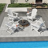 Vista 25 de Sillas plegables Adirondack con portavasos, juego de 4 sillas de plástico HDPE para exteriores, resistentes a la intemperie, aspecto de madera real