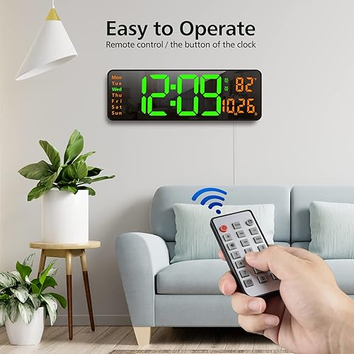 Miniatura 3 de Zgrmbo 16.2-Inch Large LED Oversized Digital Wall Clock with Date and Temperature, Plug-in Wall Clock with Remote, Perfect for HomeOfficeGarage,