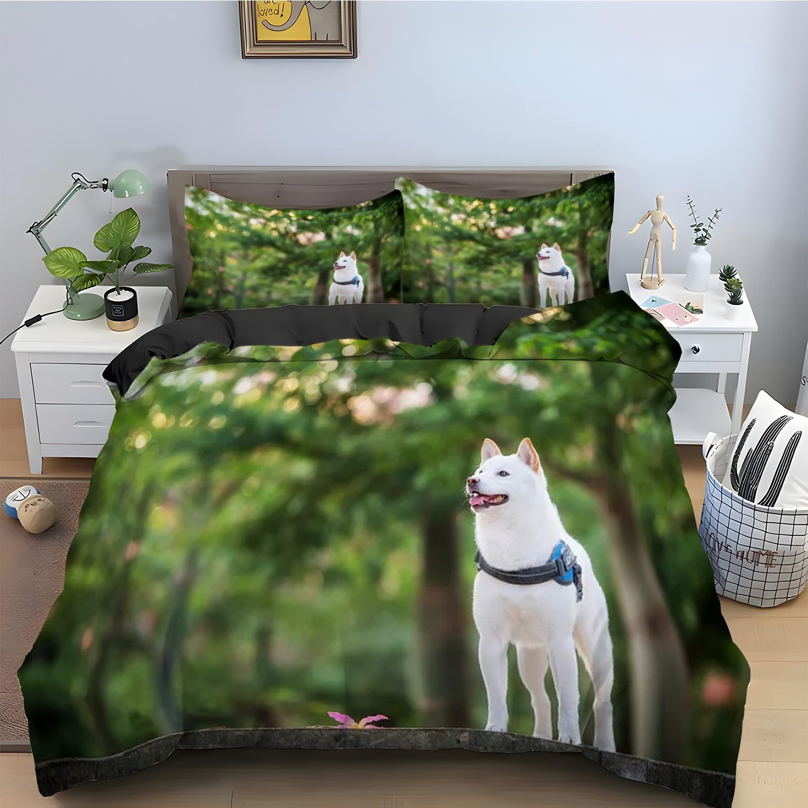 Housse couette 240x260 chien Kishu anti-glissement avec fermeture éclair pour enfiler votre couette