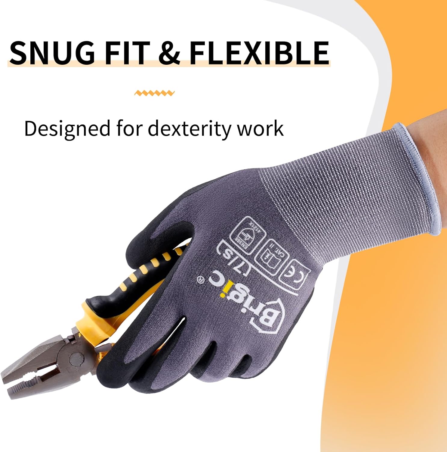 Protective work gloves Micro Foam Nitrile Coated, High-density Nylon Gloves, Thin & Lightweight, Strong Grip-Grey