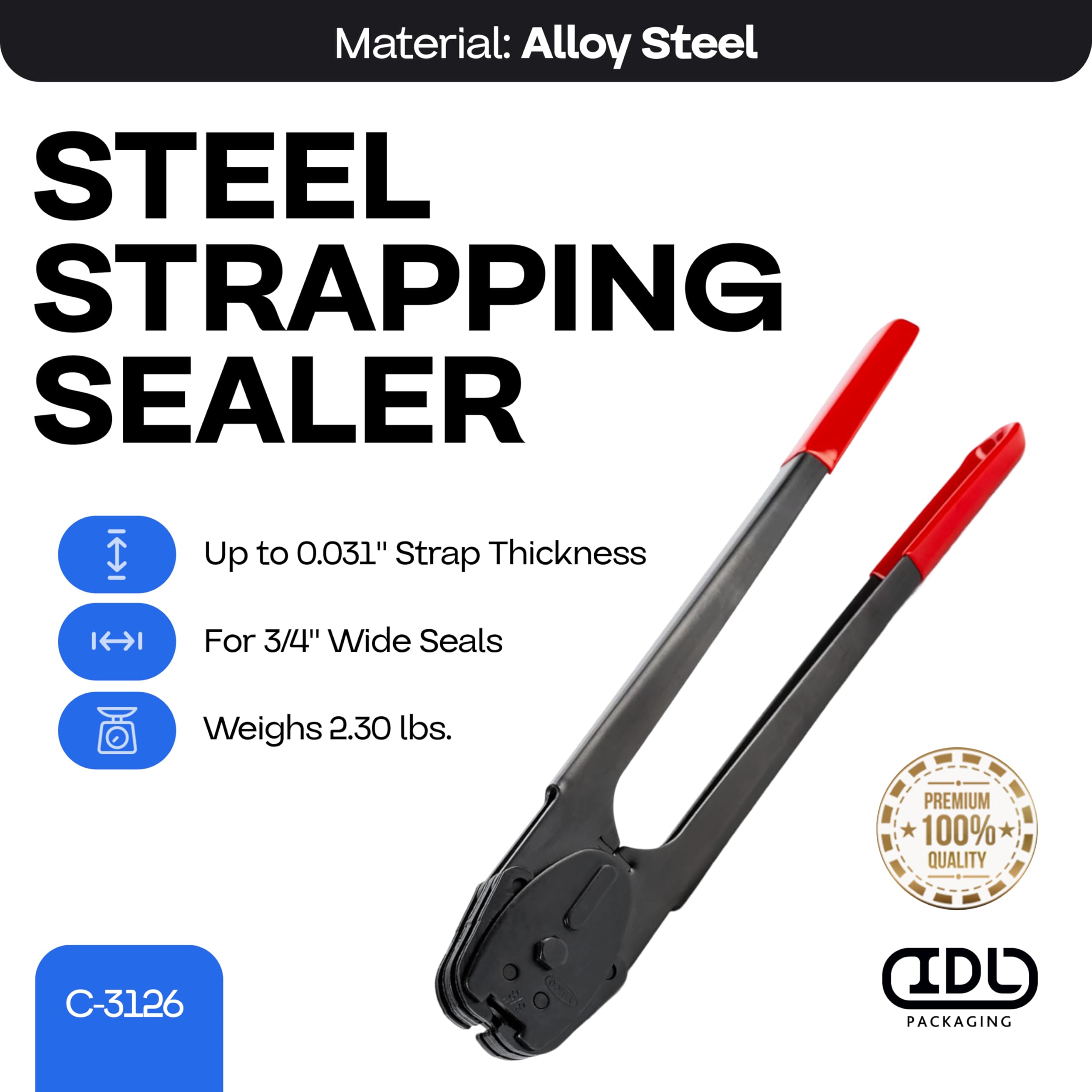 TEKNIKA c-3126 sellador de doble mango largo con muescas para 3/4 "fleje de acero