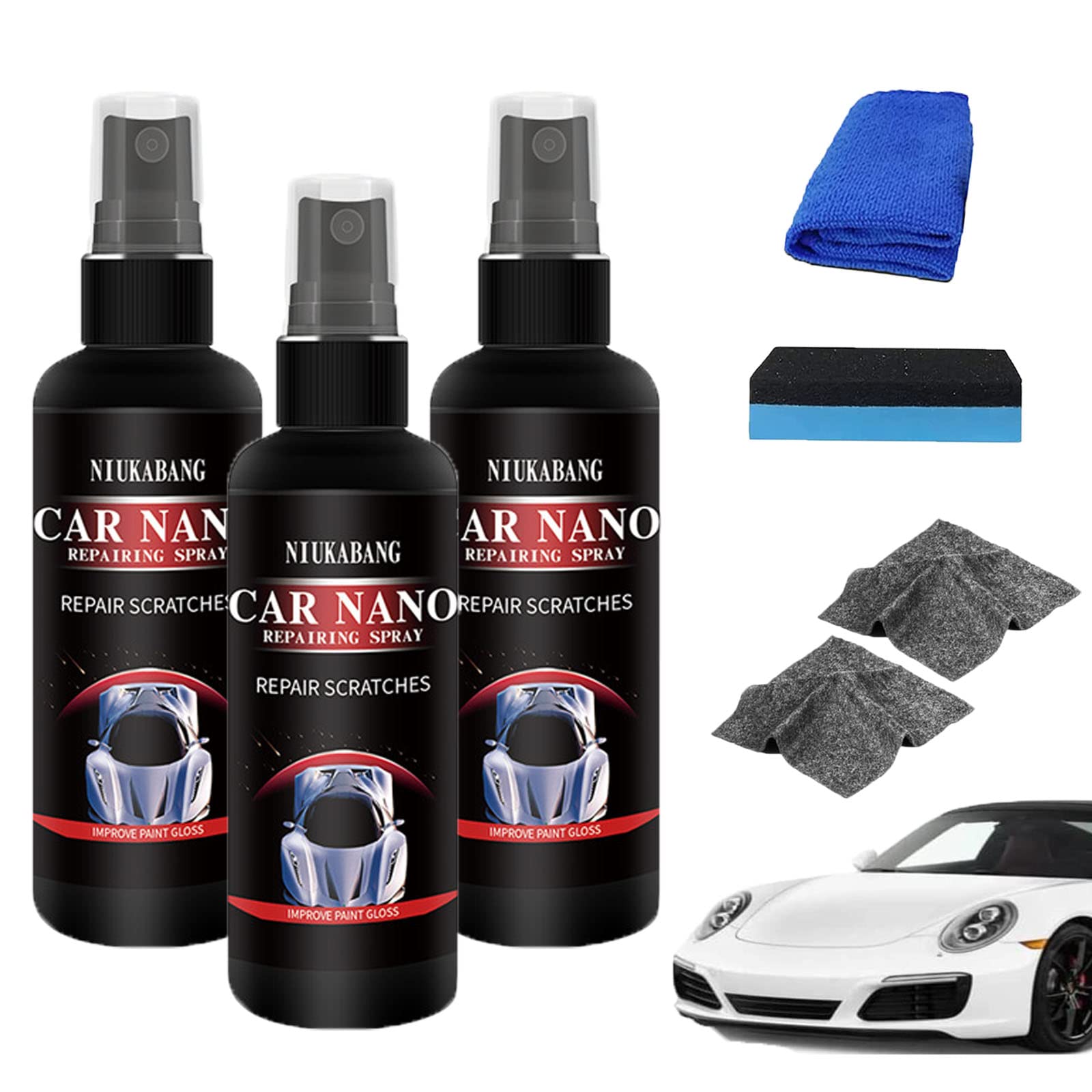 DINNIWIKL Car Scratch Repair Nano Spray, Car Nano Repairing Spray, Polishing Nano Coating Agent, Fast Repairing Scratch Spray - Scratch Removal For All Car Body (50ml-3Pcs)