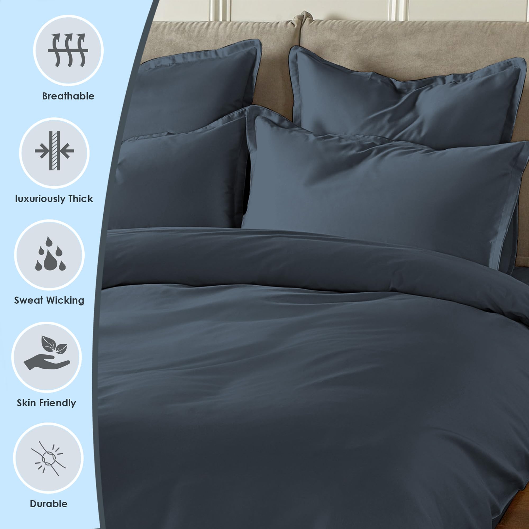 Pizuna Luxurios Cotton Super King Duvet Cover Set Dark Blue - Image 2