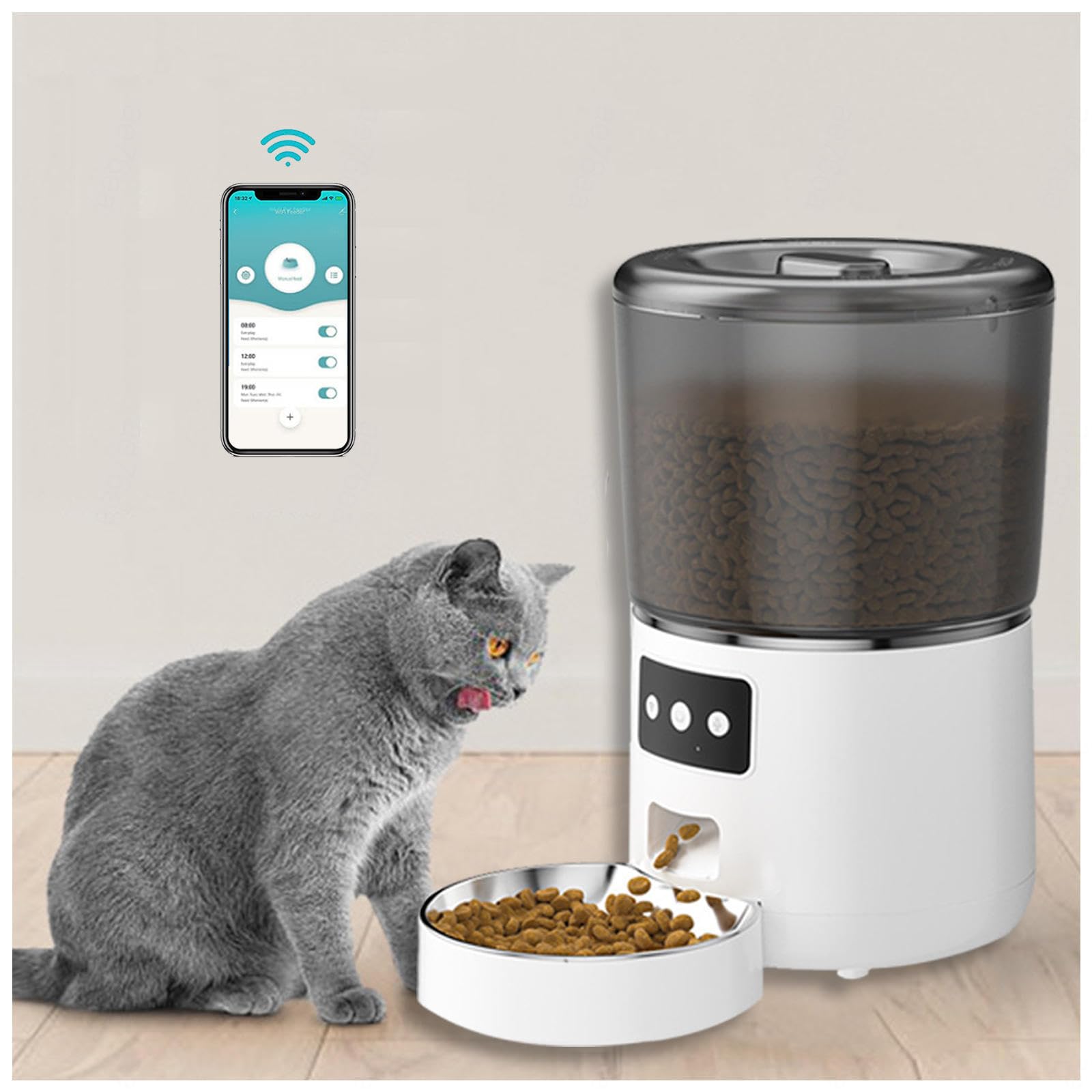 Distributore Cibo Gatti WiFi, con 2.4G WiFi, 4L Dispenser Cibo Gatti, Controllo App, Registrazione 10S Distributore Automatico Cibo Gatti, Dispenser Crocchette Gatto