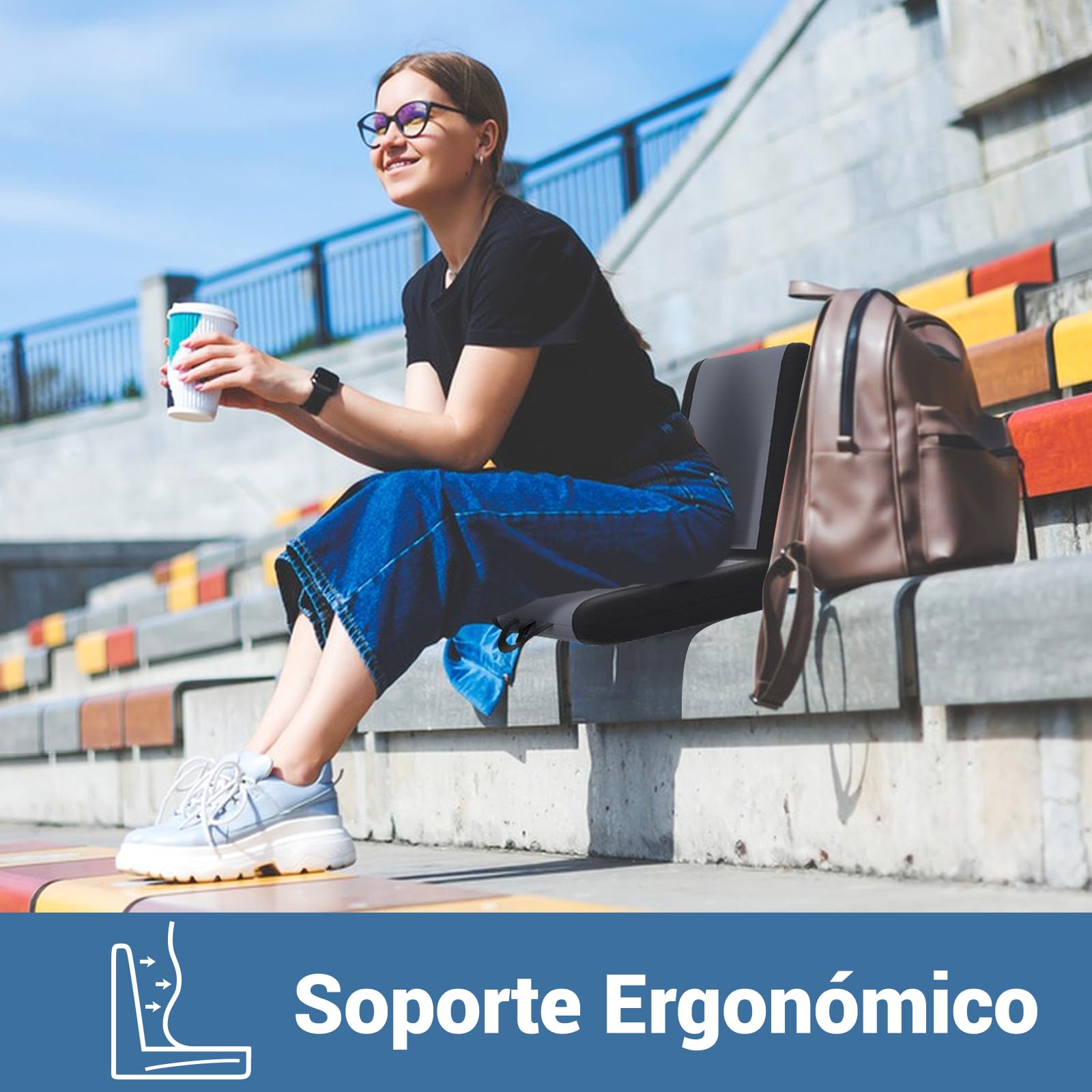 GOPLUS Silla de Suelo Plegable, Asiento de Estadio Portátil con 6 Posiciones de Reclinado, Asa Portátil, Cómodo Cojín, Silla Reclinable con Respaldo, para Eventos Deportivos, Camping