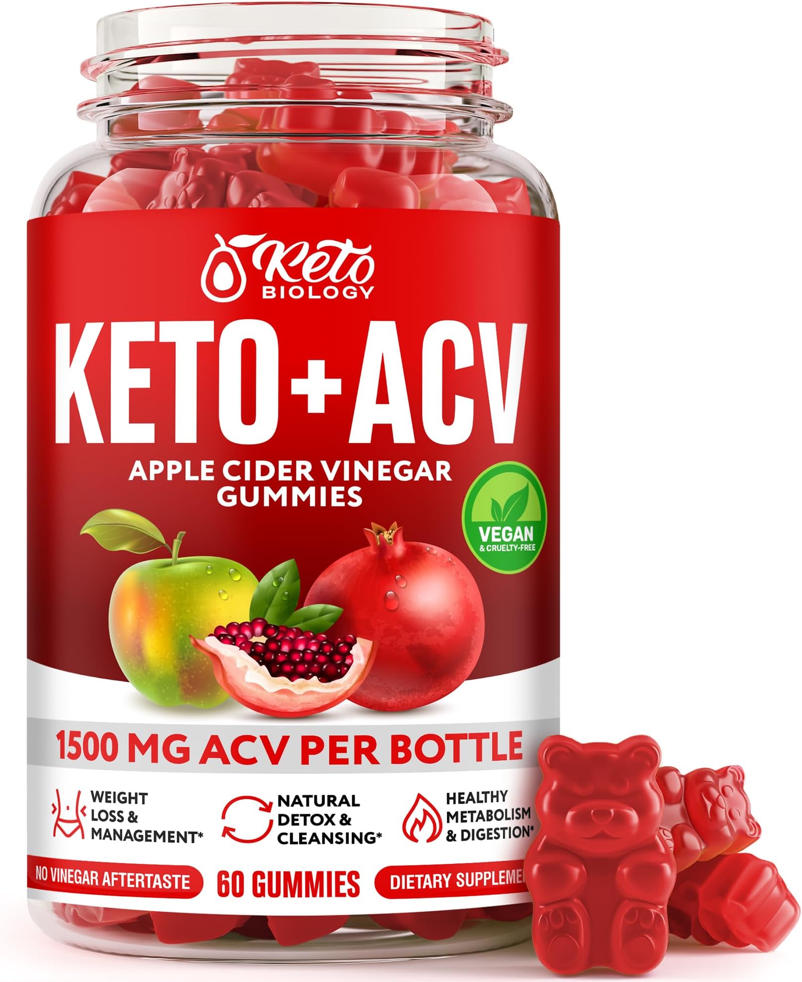 Keto ACV Gummies for Weight Loss & Detox - ACV Keto Gummies 1500 mg - Vegan Apple Cider Vinegar Gummies for Ketosis, Metabolism & Energy - AC Keto Gummies - 60 Count