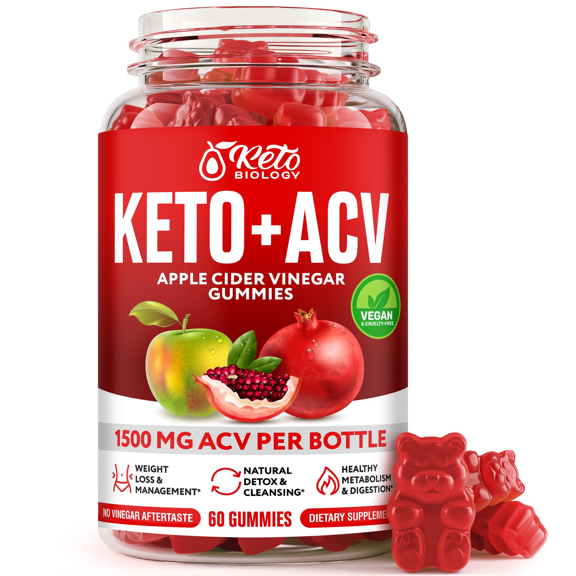 Keto ACV Gummies for Weight Loss & Detox - ACV Keto Gummies 1500 mg - Vegan Apple Cider Vinegar Gummies for Ketosis, Metabolism & Energy - AC Keto Gummies - 60 Count