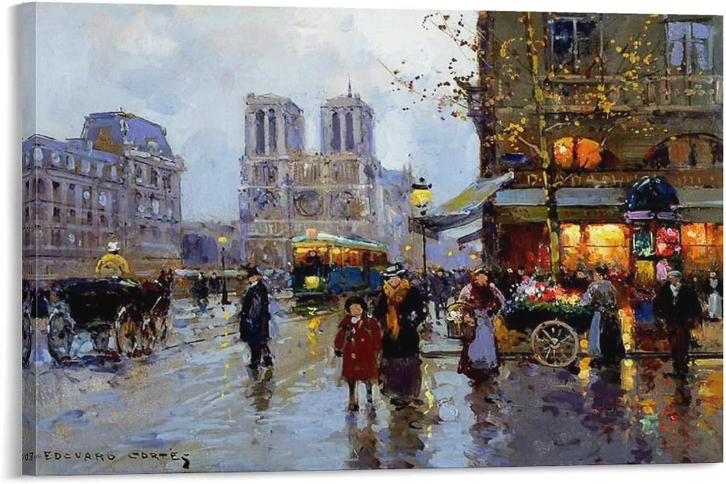 Amazon.co.jp Edouard Cortesエドゥアール・コルテス画家絵画(サンミッシェル広場、ノートルダム寺院 3)ポスター