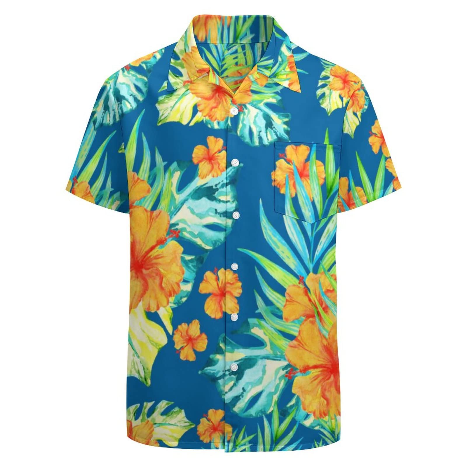 Larsd Men's Orange Leaves 80S Shirts For - 90S Button Up Vintage Retro Hawaiian Beach Neon Disco Funny Party Shirt, Xxxxl